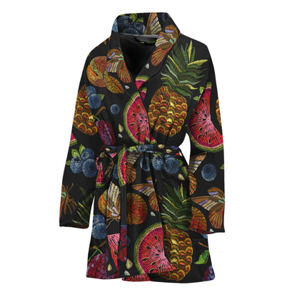 Embroidery Tropical Pattern Print Women's Bathrobe
