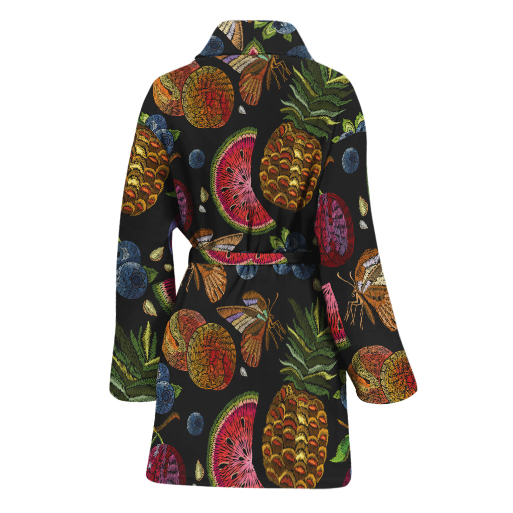 Embroidery Tropical Pattern Print Women's Bathrobe