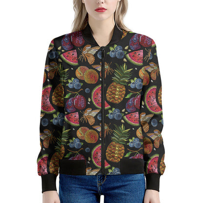 Embroidery Tropical Pattern Print Women's Bomber Jacket