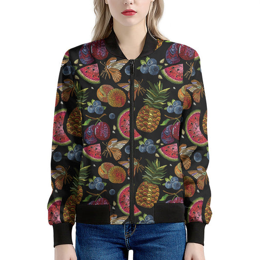 Embroidery Tropical Pattern Print Women's Bomber Jacket