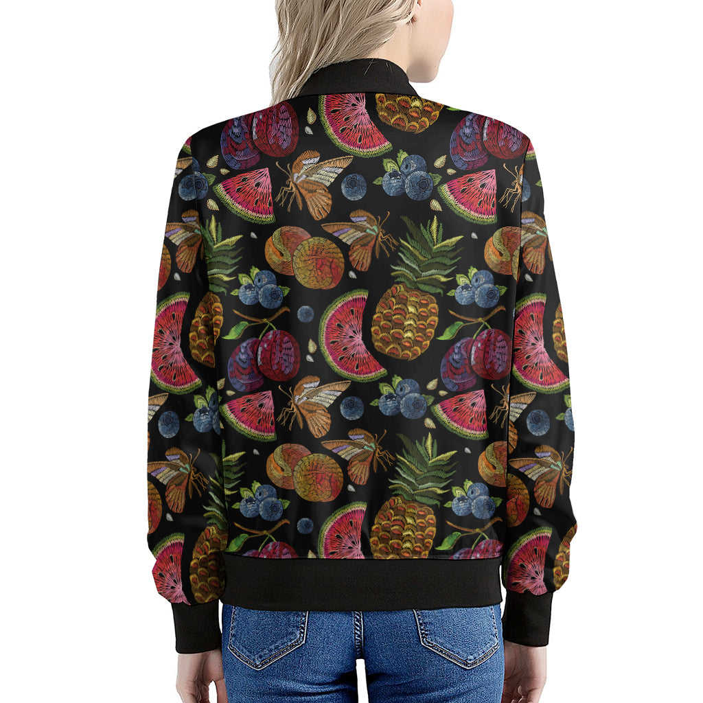 Embroidery Tropical Pattern Print Women's Bomber Jacket