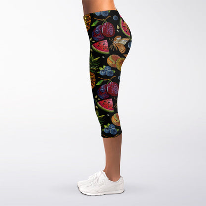 Embroidery Tropical Pattern Print Women's Capri Leggings