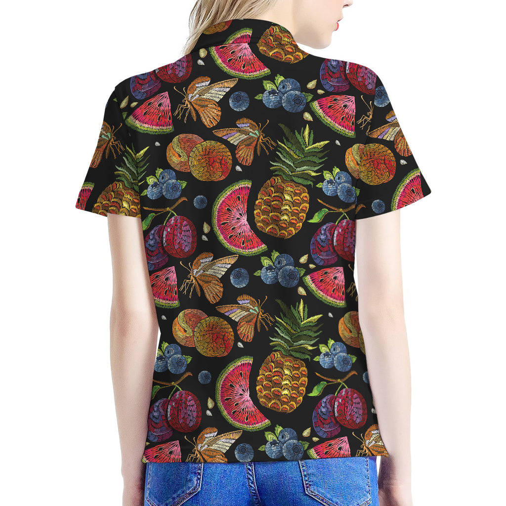 Embroidery Tropical Pattern Print Women's Polo Shirt