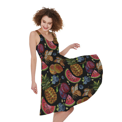 Embroidery Tropical Pattern Print Women's Sleeveless Dress