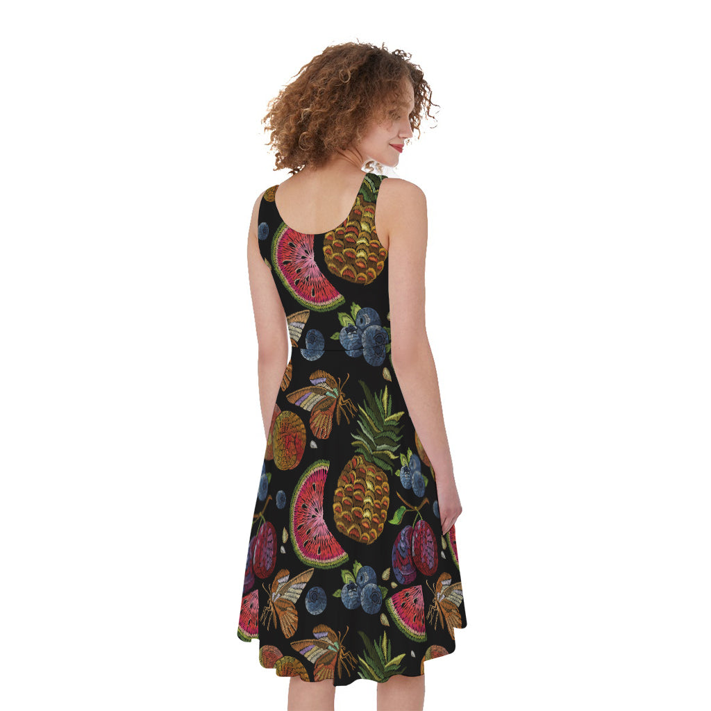 Embroidery Tropical Pattern Print Women's Sleeveless Dress