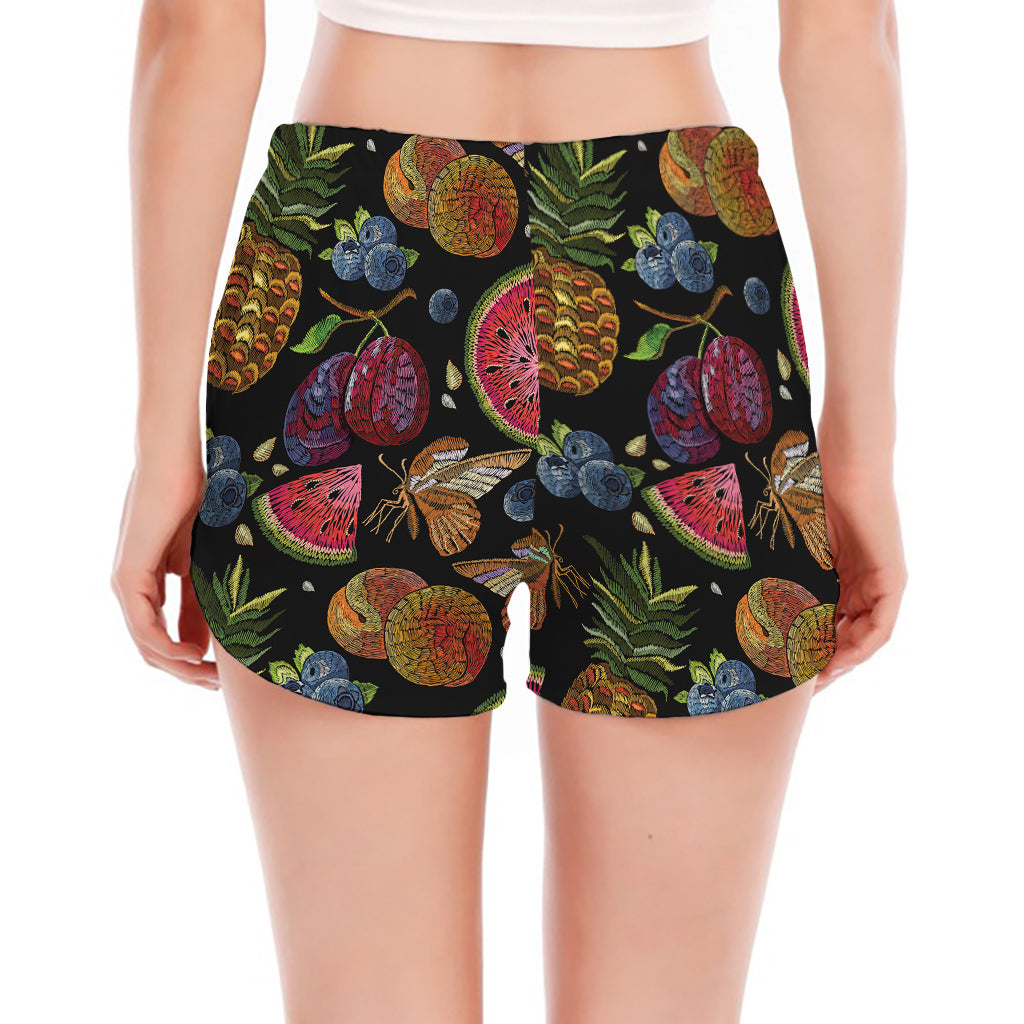 Embroidery Tropical Pattern Print Women's Split Running Shorts