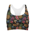 Embroidery Tropical Pattern Print Women's Sports Bra