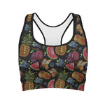 Embroidery Tropical Pattern Print Women's Sports Bra