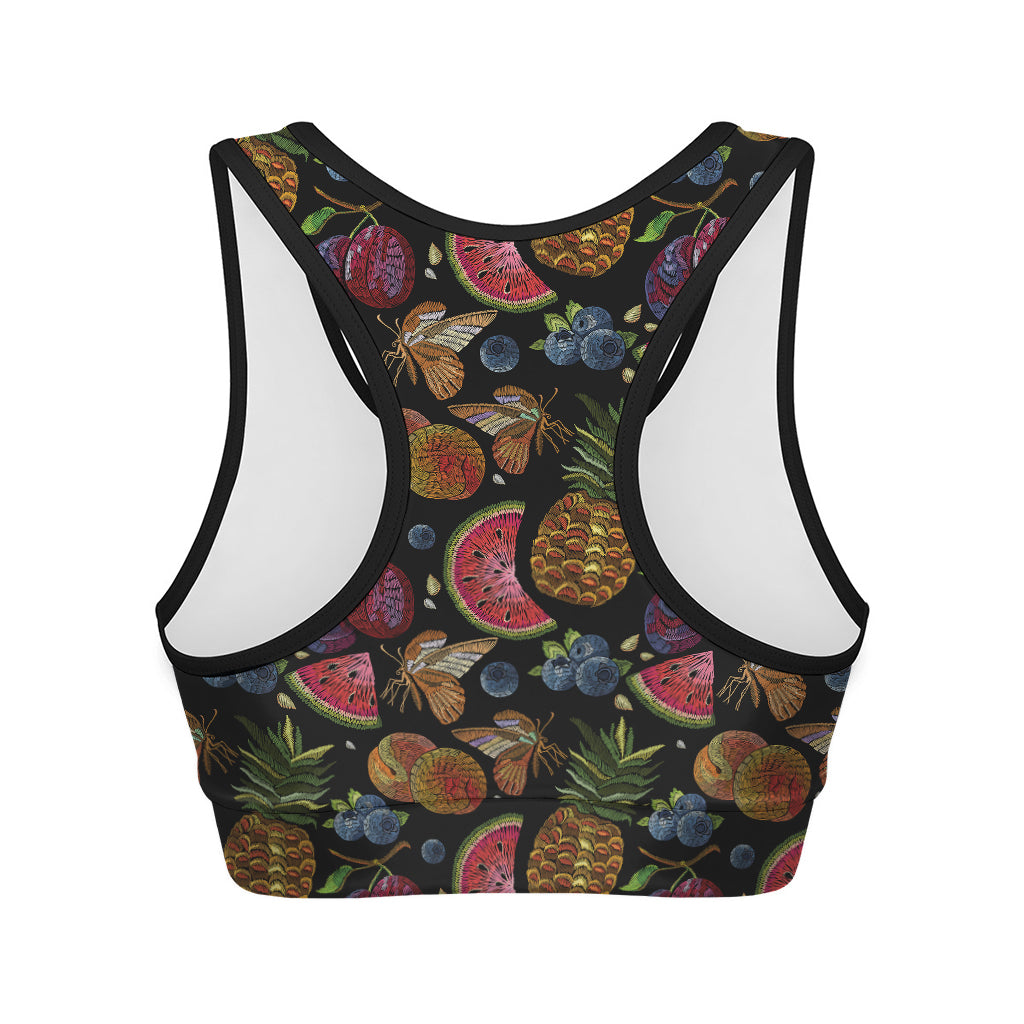 Embroidery Tropical Pattern Print Women's Sports Bra