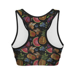 Embroidery Tropical Pattern Print Women's Sports Bra