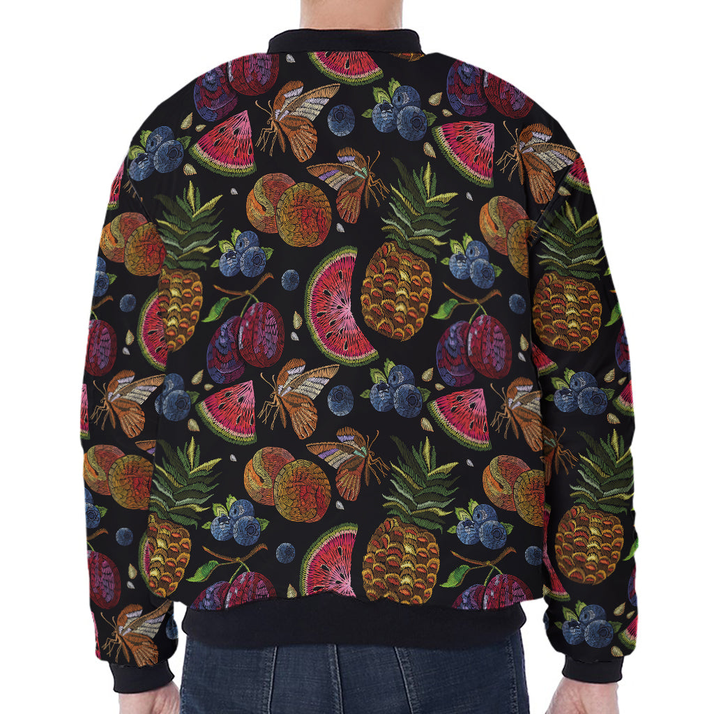 Embroidery Tropical Pattern Print Zip Sleeve Bomber Jacket