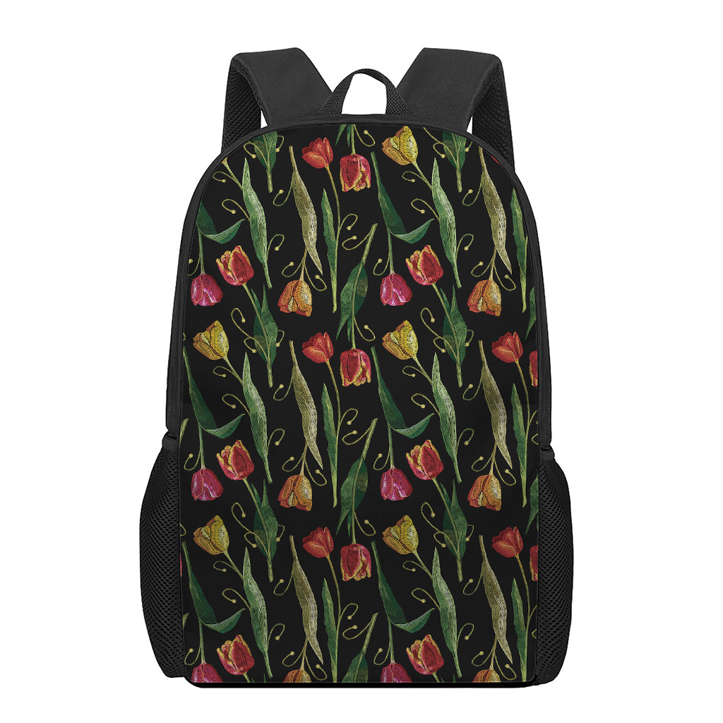 Embroidery Tulip Pattern Print 17 Inch Backpack
