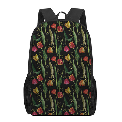 Embroidery Tulip Pattern Print 17 Inch Backpack