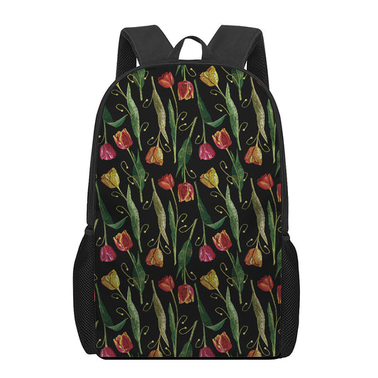Embroidery Tulip Pattern Print 17 Inch Backpack