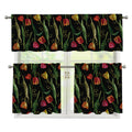Embroidery Tulip Pattern Print 3 Piece Kitchen Curtains