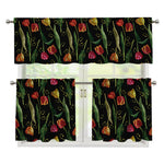 Embroidery Tulip Pattern Print 3 Piece Kitchen Curtains