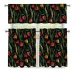 Embroidery Tulip Pattern Print 3 Piece Kitchen Curtains