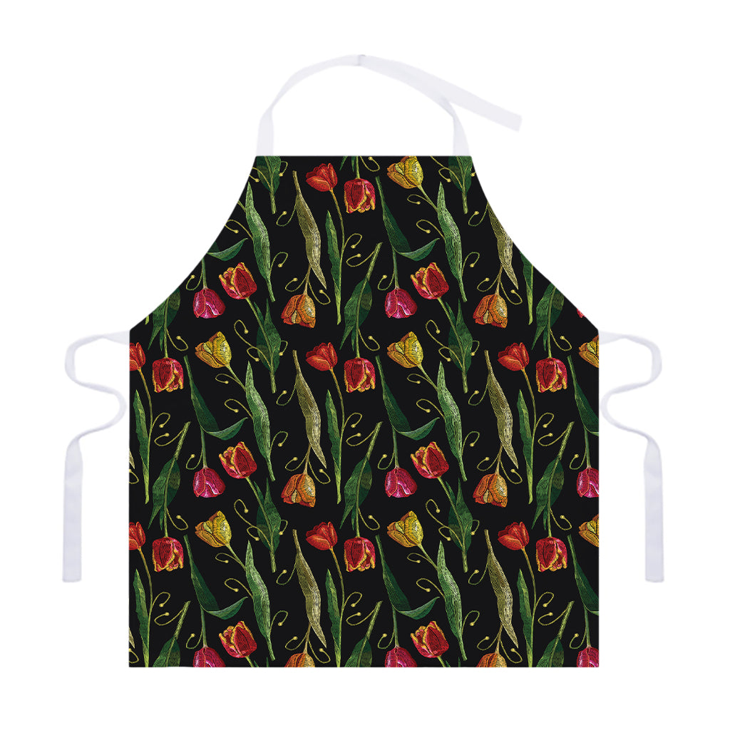 Embroidery Tulip Pattern Print Adjustable Apron