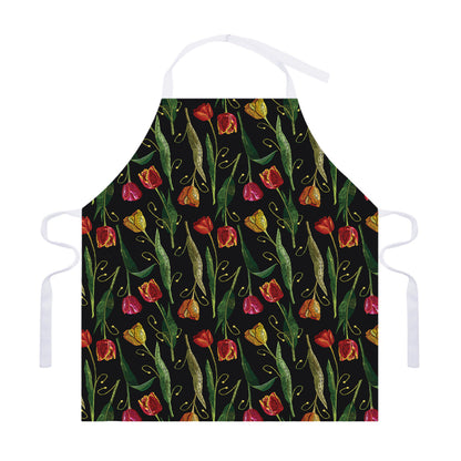 Embroidery Tulip Pattern Print Adjustable Apron