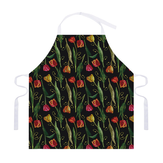 Embroidery Tulip Pattern Print Adjustable Apron