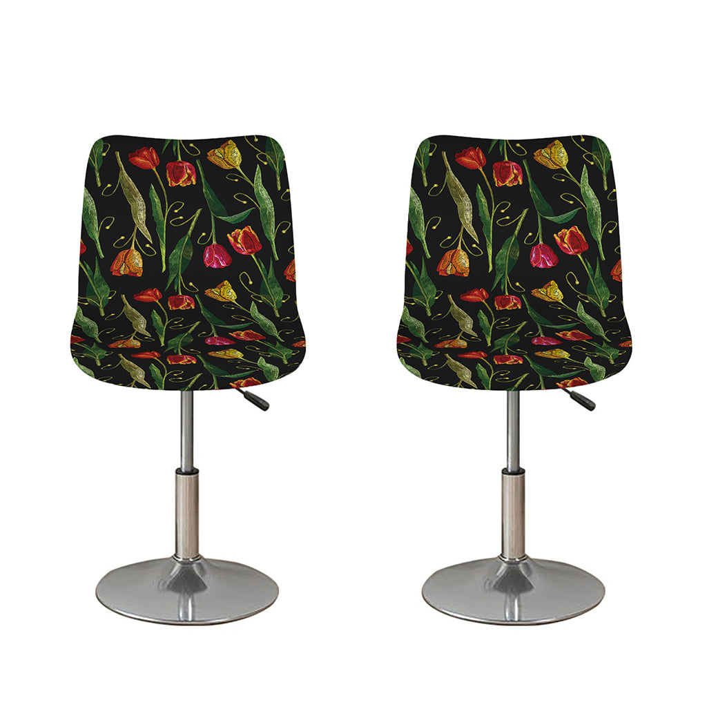 Embroidery Tulip Pattern Print Bar Stool Covers