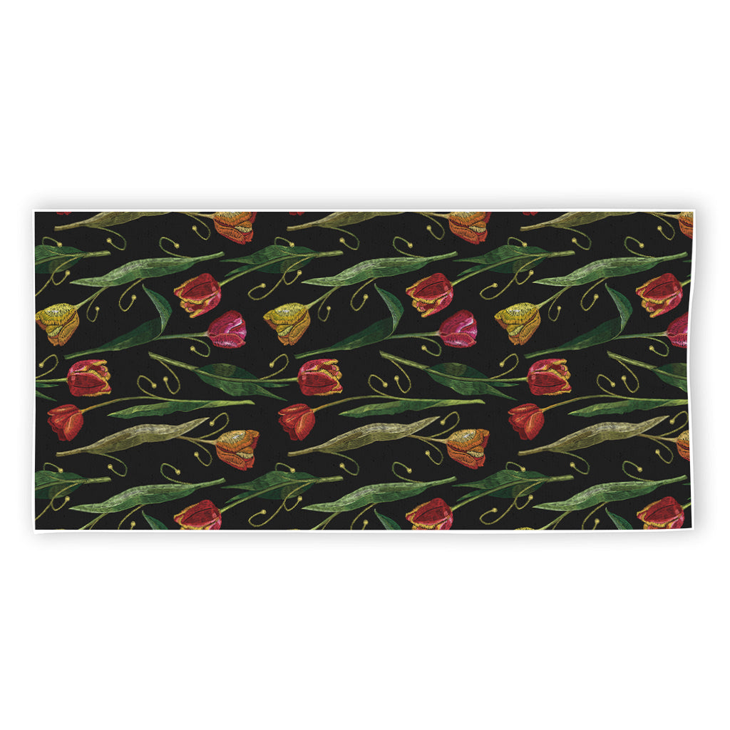 Embroidery Tulip Pattern Print Beach Towel