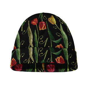 Embroidery Tulip Pattern Print Beanie