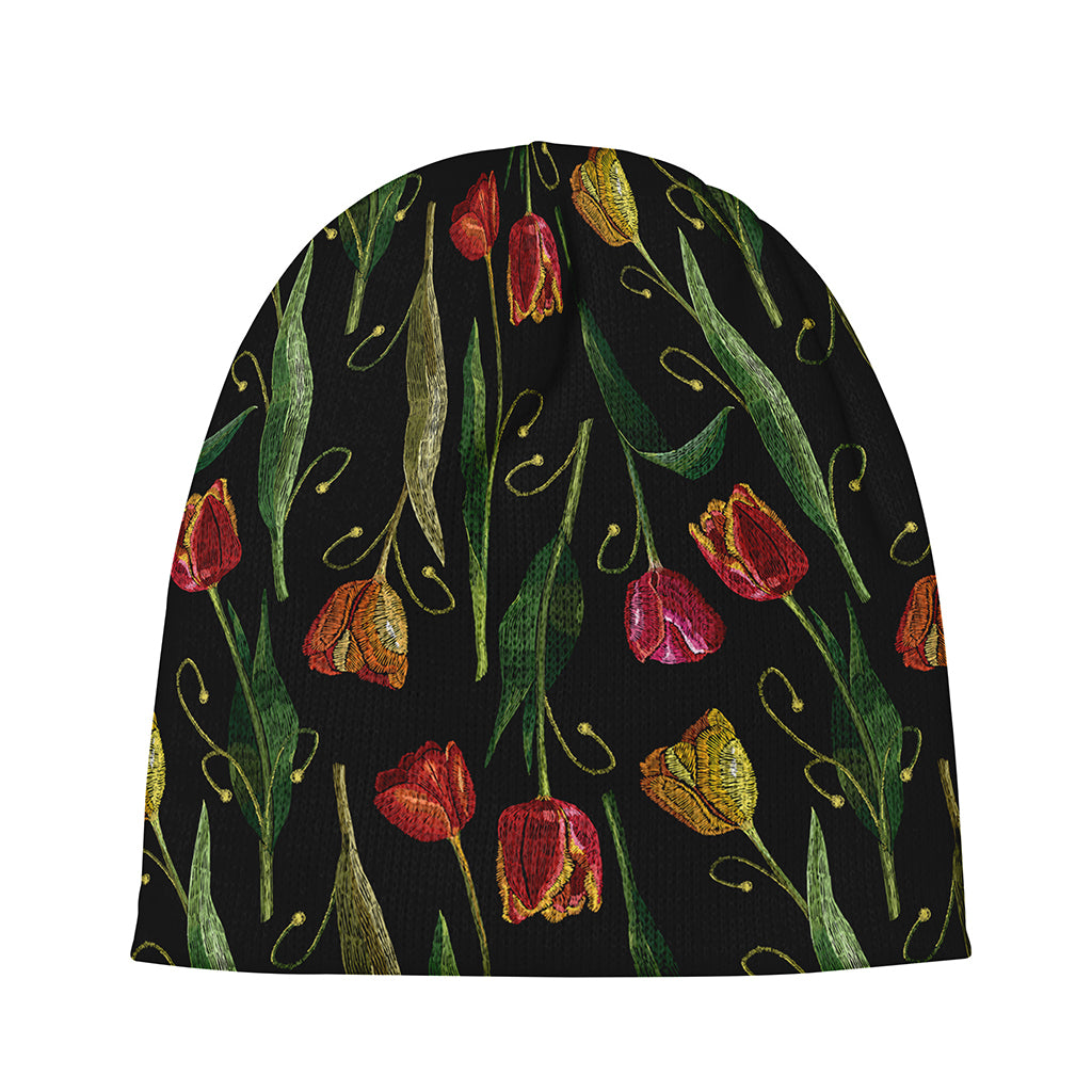 Embroidery Tulip Pattern Print Beanie