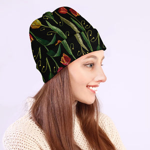 Embroidery Tulip Pattern Print Beanie