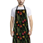 Embroidery Tulip Pattern Print Bib Apron With Pocket