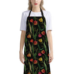 Embroidery Tulip Pattern Print Bib Apron With Pocket