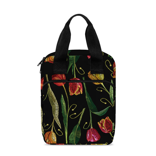 Embroidery Tulip Pattern Print Bible Tote Bag