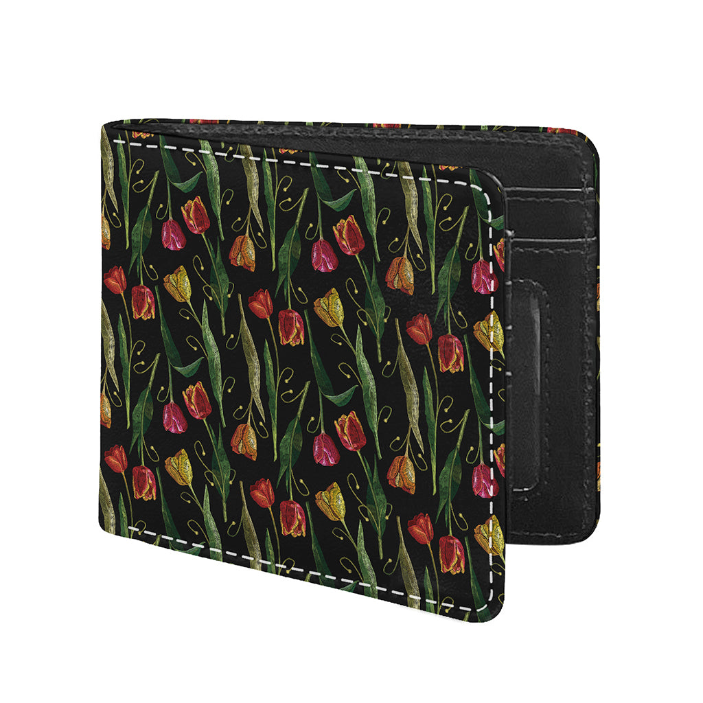 Embroidery Tulip Pattern Print Bifold Wallet