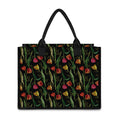 Embroidery Tulip Pattern Print Canvas Tote Bag