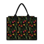 Embroidery Tulip Pattern Print Canvas Tote Bag
