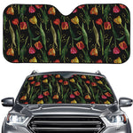 Embroidery Tulip Pattern Print Car Windshield Sun Shade