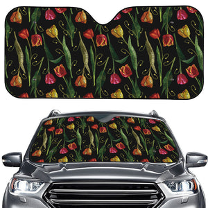 Embroidery Tulip Pattern Print Car Windshield Sun Shade