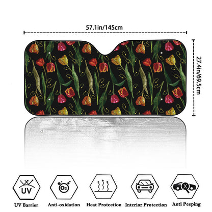 Embroidery Tulip Pattern Print Car Windshield Sun Shade