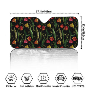 Embroidery Tulip Pattern Print Car Windshield Sun Shade