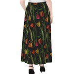 Embroidery Tulip Pattern Print Chiffon Maxi Skirt