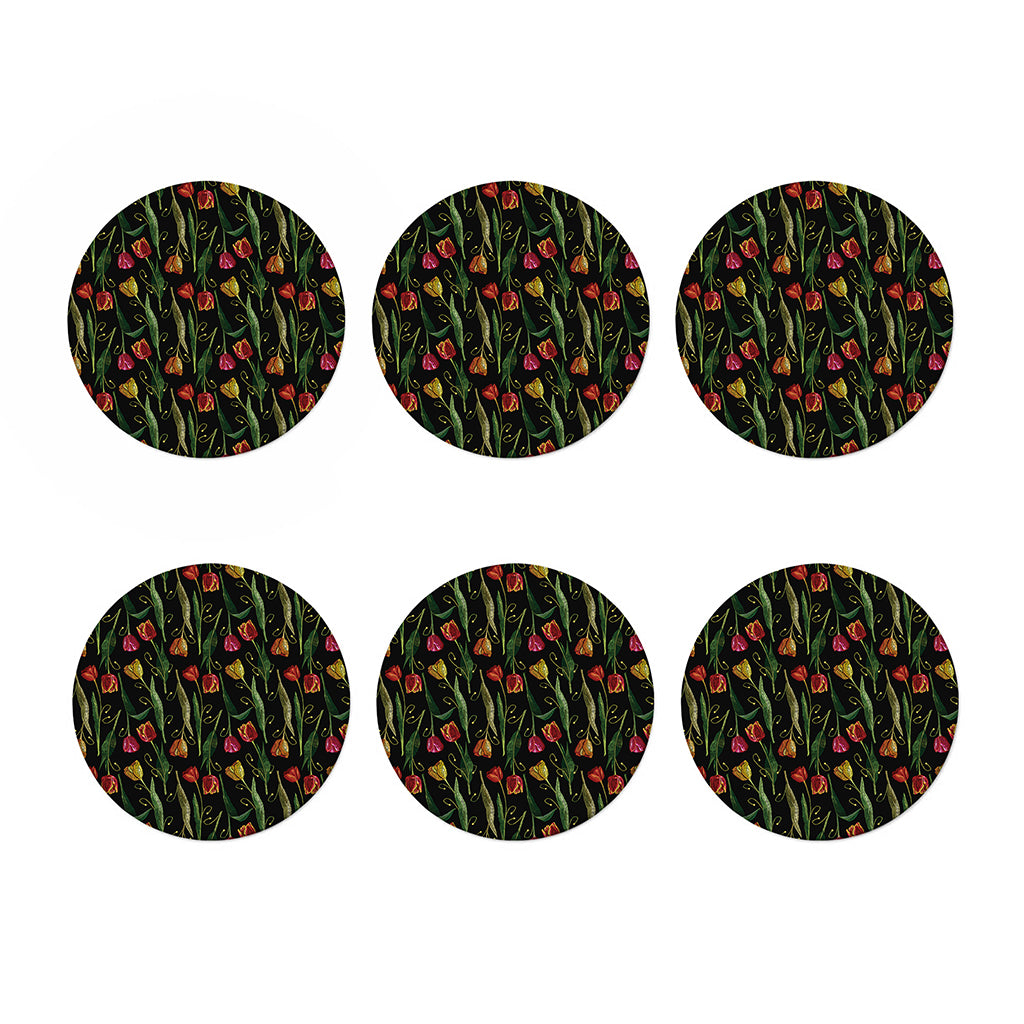 Embroidery Tulip Pattern Print Coaster Set