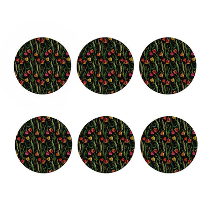 Embroidery Tulip Pattern Print Coaster Set