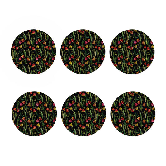 Embroidery Tulip Pattern Print Coaster Set
