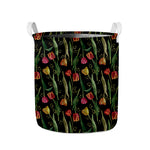Embroidery Tulip Pattern Print Collapsible Laundry Basket
