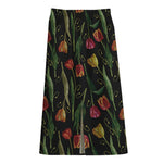 Embroidery Tulip Pattern Print Cotton Front Slit Maxi Skirt