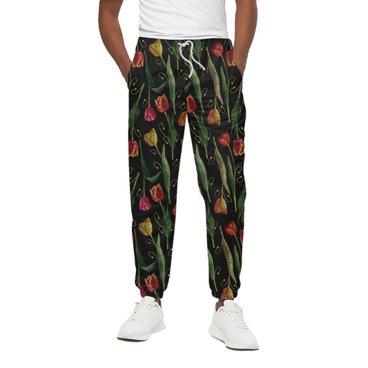 Embroidery Tulip Pattern Print Cotton Pants