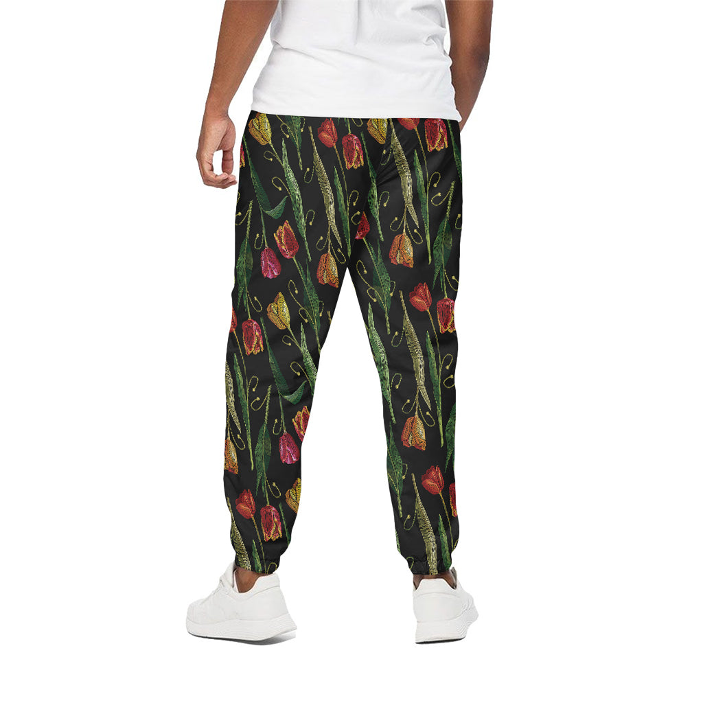 Embroidery Tulip Pattern Print Cotton Pants