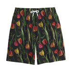 Embroidery Tulip Pattern Print Cotton Shorts