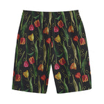 Embroidery Tulip Pattern Print Cotton Shorts