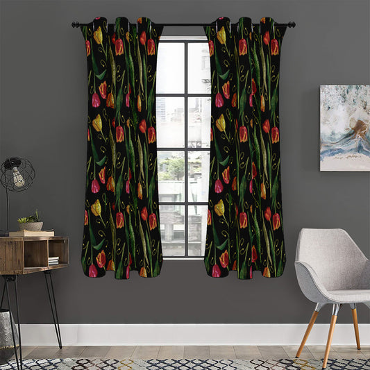Embroidery Tulip Pattern Print Curtain